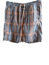 Izod Men  s Size Large Multicolored Plaid Swim Trunks Mesh Inside Drawstring