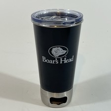 Boar's Head Drink Tumbler Black Stainless Steel With Built-In Bottle Opener RARE