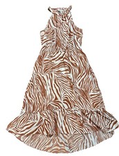 Nine West sz L Maxi Dress brown white animal print sleeveless High Low