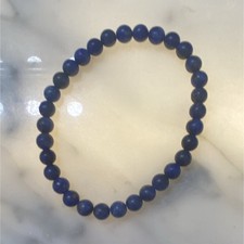 Blue Stone Beaded Stretch Bracelet, Round Beads, No Clasp, Sizable