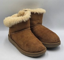 UGG Mini Bailey Button II Chestnut Suede Shearling Boots Women s Sz 7 EU 38