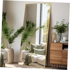 Rectangle Large Oversized Mirror Full Length with Stand 30" x 71"L x 30"W Gold