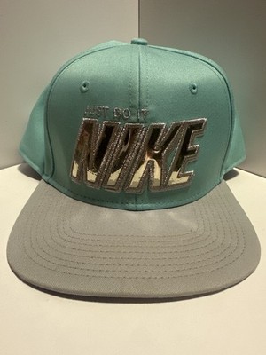 Nike Just Do It Snapback Hat Aqua Chrome Logo One Size Adjustable Cap
