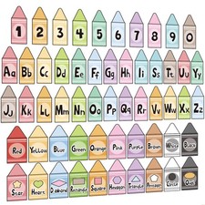 56 Pieces Alphabet and Number Bulletin Board Set Crayon Theme Educational Pre...