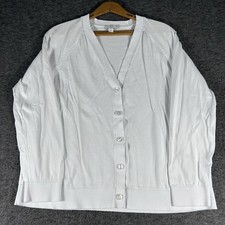 J. Jill Cardigan Sweater Womens Sz L White Classic Organic Cotton Preppy Beach