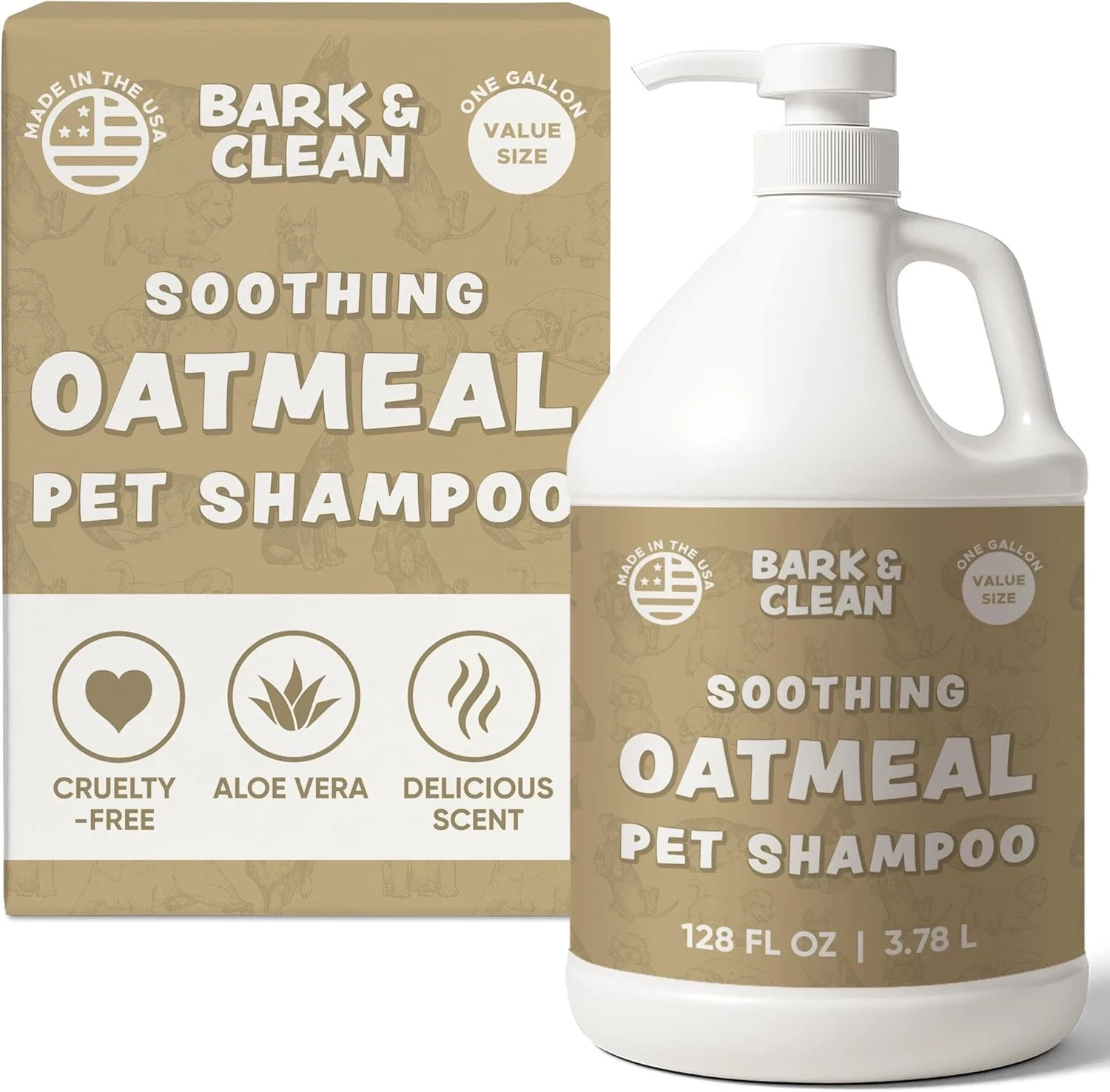 Oatmeal Dog Shampoo 1 Gallon W/Pump for Itchy Sensitive Skin Relief - Hypoallerg