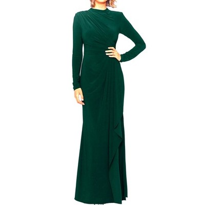 Betsy & Adam Forest Green Ruffle Long Sleeve Sheath Gown Dress A25412 Size  8 NEW | eBay