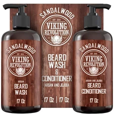 Viking Revolution Beard Wash  Beard Conditioner Set with Argan  Jojoba Oils -...