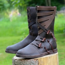 Medieval Leather Boots  Renaissance Viking Shoes  Pirate Brown Footwear