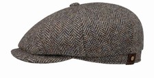 200 NWOT Stetson Hatteras Harris Tweed Herringbone Newsboy Cap 7 3/8 59cm JJHAT
