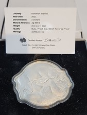 2021 Solomon Islands Bull vs Bear 2 oz Silver Coin 999.9 Silver PAMP #1456/2000