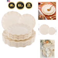 LIYH 24 Pcs Plastic Plates Reusable,Unbreakable Dinner Plates, Scalloped Plas...