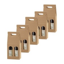 5x Scatola Confezione Regalo Vendita Avana Per 2 Bottiglie Vino Olio Con Finestr