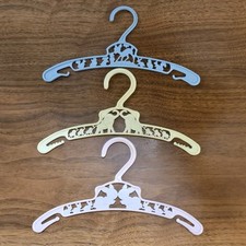 Vtg Childs Plastic Clothes Hangers 10" Pastel Yellow Blue Pink Bambi Bunny Zoo