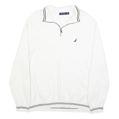 NAUTICA Herren Pullover weiß uni Rundhals Basic Strickpullover XL Baumwolle
