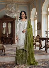 New Designer Heavy Chinnon Silk Kurta Party Palazzo With Dupatta For Women