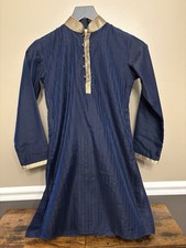 Boys Navy Blue Kurta Tunic Indian Traditional Formal Sleeve Cuffs Size 8