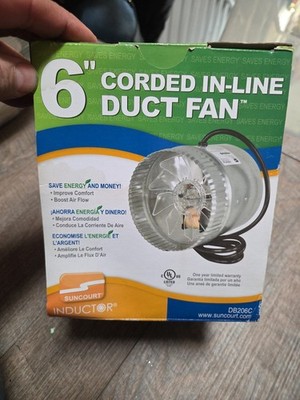 SunCourt 6'' Corded In-Line Duct Fan Galvanized Steel Body- New