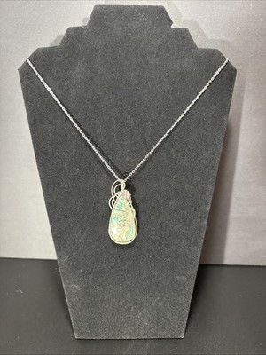 Chrysocolla Jasper Wire Wrapped Pendant Necklace Silver Handmade Gemstone 50