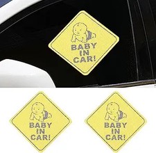 Baby in Car Sticker for Window, 5x5 Inch Bright Yellow See-T Size: Baby in Car