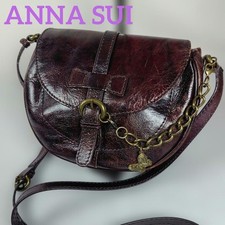 Anna Sui Shoulder Bag Leather Bordeaux Butterfly