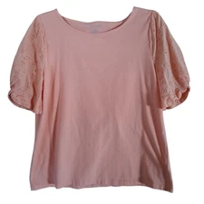 Talbots Floral Eyelet Sleeve Blouse Orange Size Large Petite