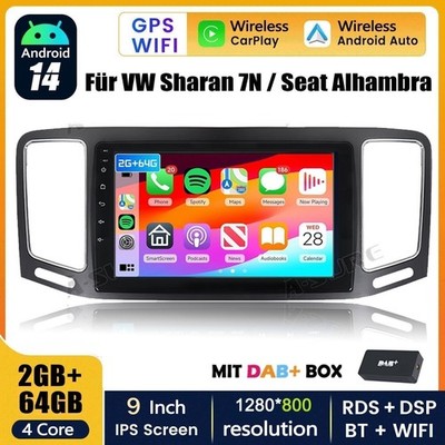 DAB+ 64GB Android 14 Auto Radio Carplay für VW Sharan 7N Seat Alhambra 2010-2021