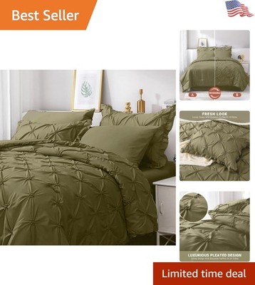 Complete 7-Piece Olive Green Comforter Set with Deep Pocket Fitted Sheet & Shams