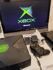 Original Xbox Console Bundle W/Controllers & Cables Tested Black