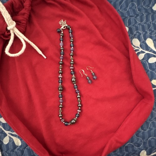 Blue Beaded Jewelry Set Necklace and Earrings