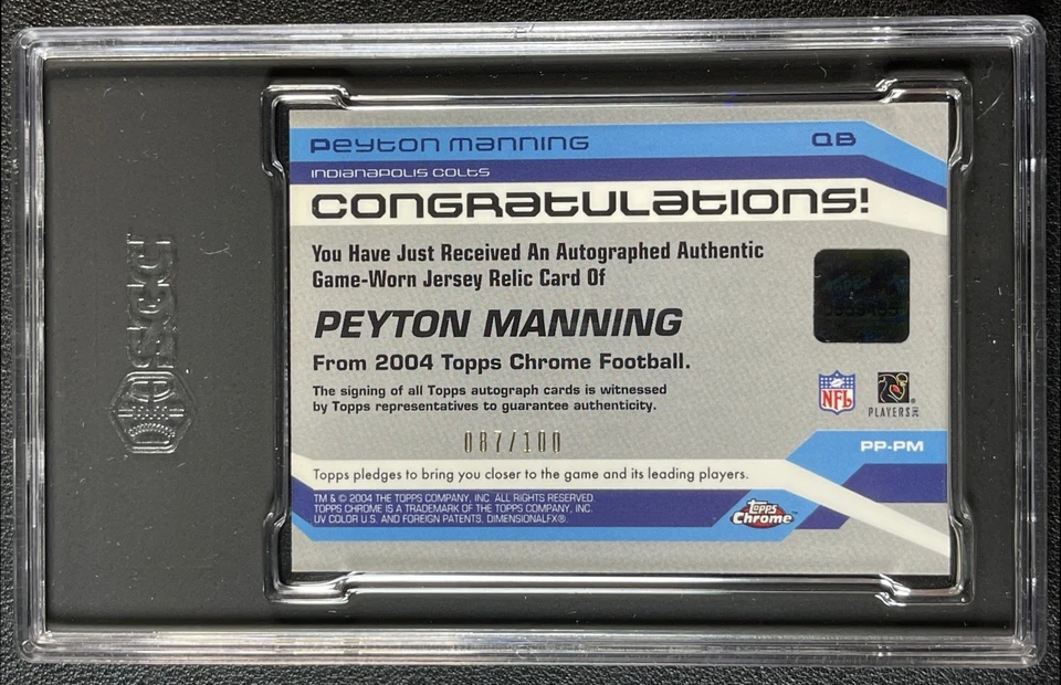 PEYTON MANNING SGC 9 2004 TOPPS CHROME PREMIUM PERFORMERS GU JERSEY AUTO 87/100 - Image 2 of 2