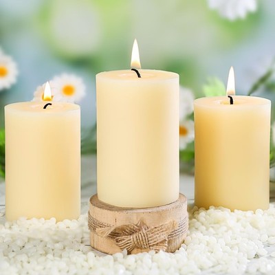 3 Pack Beeswax Pillar Candles,Ivory White Beeswax Candles-105 Hours Long Burning