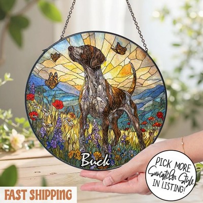 German Shorthaired Pointer Stained Glass Suncatcher, Dog Memorial Decor Gift