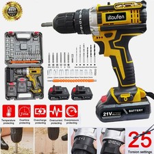 2 Battery 21V Cordless Drill Combi Driver High Power Electric Screwdriver Set UK
