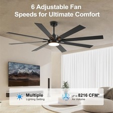 72 Inch Industrial Ceiling Fan w/ Light DC Motor 6 Speed Ceiling Fan with Remote