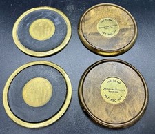 Lot Of 4 Leather Brass Coasters, 2 Different Types
