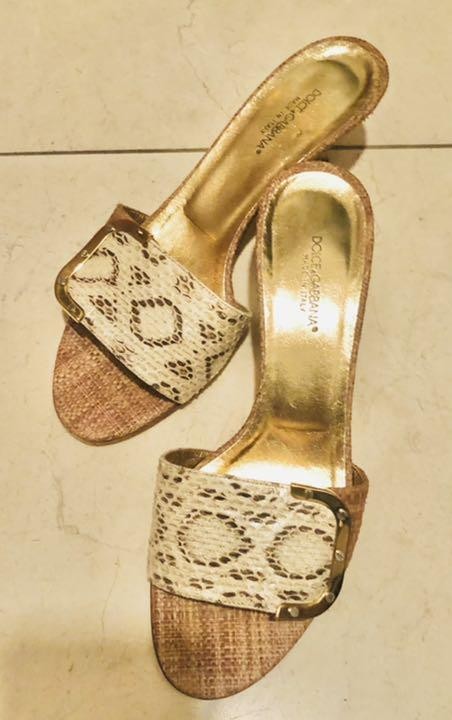 DOLCE&GABBANA Python Pattern Gold Sandals Mules L… - image 1