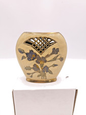 Ręcznie malowany mosiężny wazon - Vintage - Kwiatowy wzór - Połowa wieku 70. Art Deco