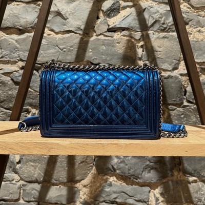 Chanel 2014 Metallic Blue Patent Old Medium Boy Bag | eBay