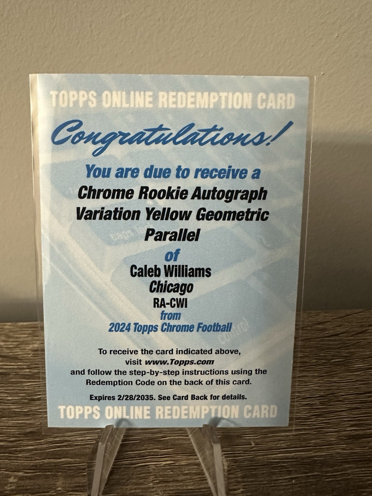 2024 Topps Chrome Caleb Williams Yellow Geometric /75 Auto RC Redemption