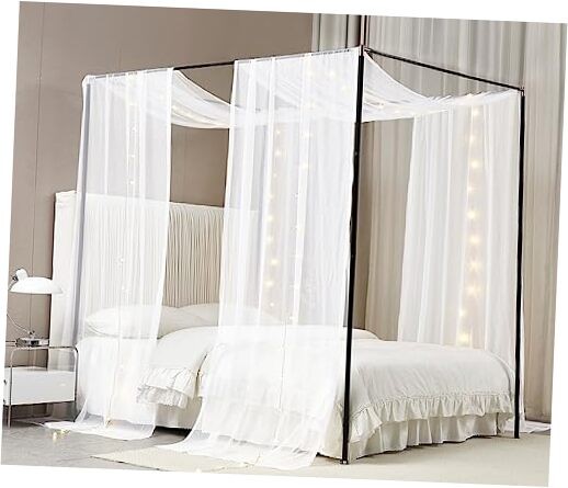  Canopy Curtains for Girls with LED Light California Bed Curtains White King