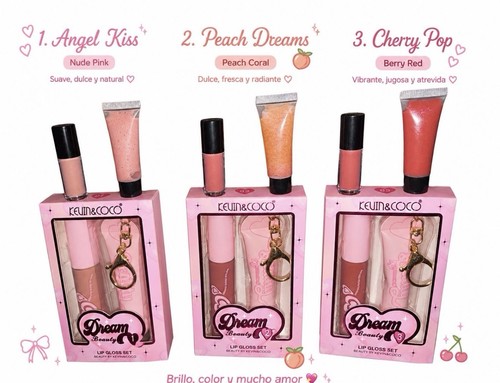 KEVIN&COCO Dream Beauty 2pc Lip Gloss Set Nude Pink/Coral/Red