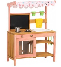 Kids Mud Kitchen with Canopy, Outdoor Wooden Play Kitchen with Planter Box, Acce