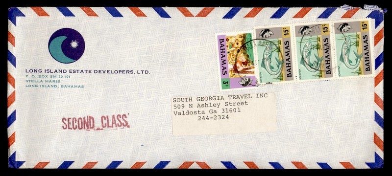 DR WHO 1968? BAHAMAS ADVERTISING 2ND CLASS AIRMAIL STELLA MARIS TO USA R77122