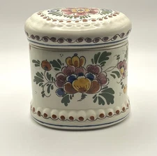 Delft Polychrome Hand-Painted Floral Oval Jar with Lid