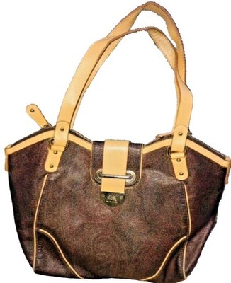 ETRO Milano Paisley Pattern Beige leather trimmed shoulder Bag