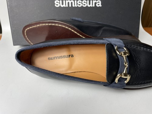 SUMISSURA Women Size 39 Unique Black Leather Blue Suede Slip On Horse Bit Loafer - Picture 9 of 14