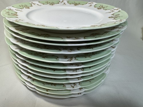 (12) Haviland 9.625" Green & Raised Gold Handpainted(?) DINNER PLATE - Blank 10 - Picture 12 of 16