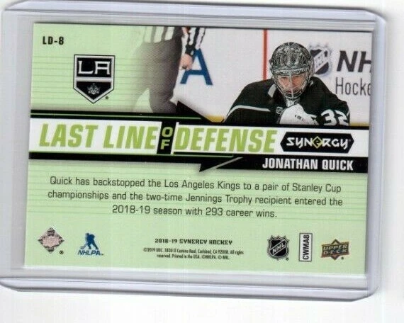 2018-19 Synergy Last Line Of Defense Green LD-8 Jonathan Quick LA Kings 010/199 - Image 2 of 2