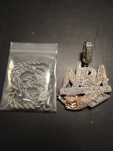 Men's Rose Gold And Silver Plated Simulated Diamond No Rats Allowed Pendant - Picture 9 of 20